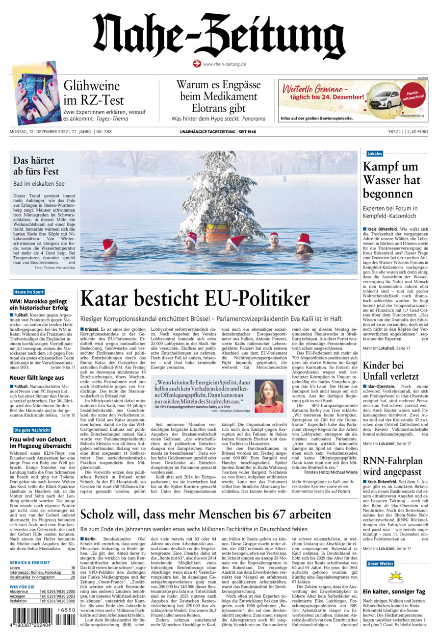 Nahe-Zeitung vom Montag, 12.12.2022