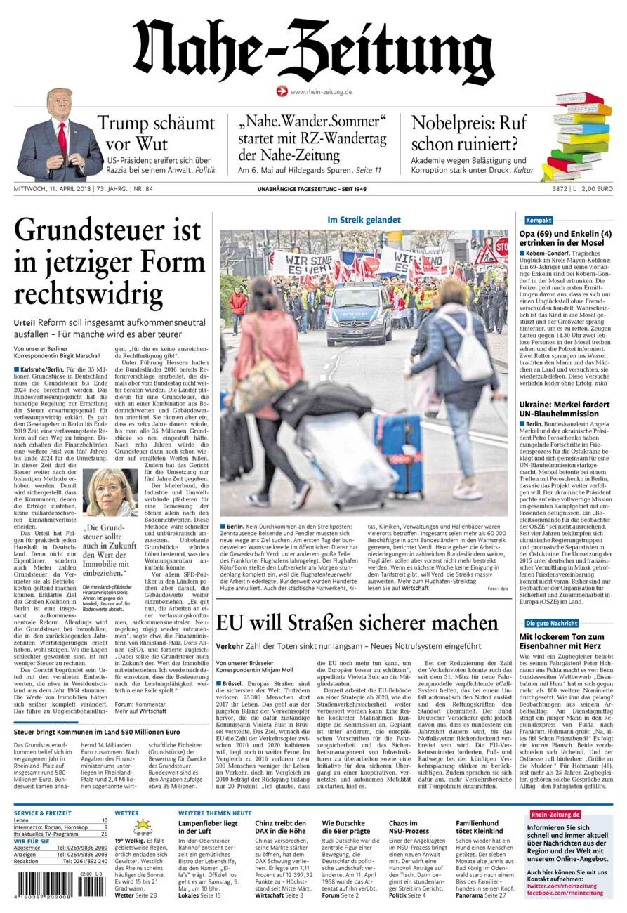 Nahe-Zeitung vom Mittwoch, 11.04.2018