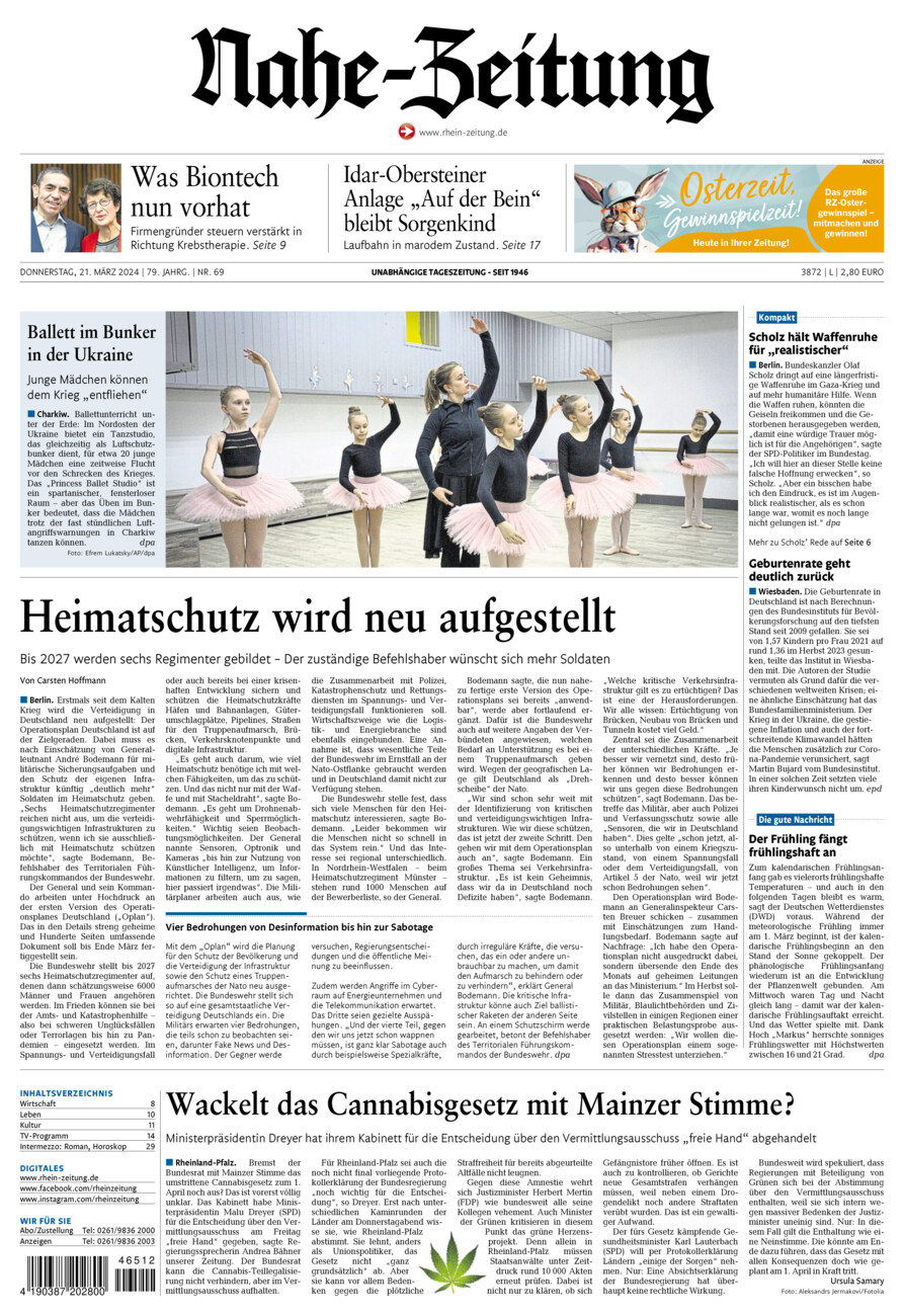 Nahe-Zeitung vom Donnerstag, 21.03.2024