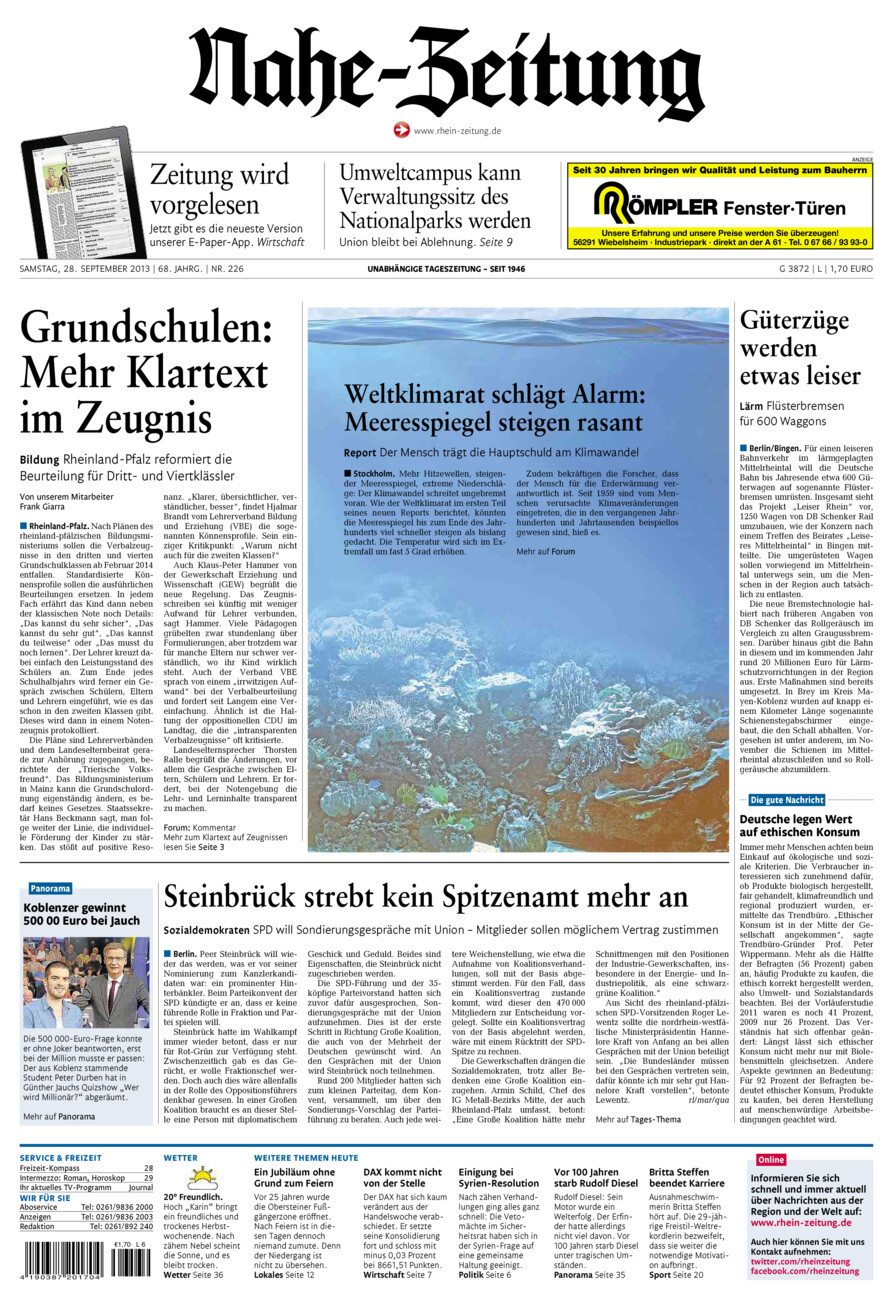 Nahe-Zeitung vom Samstag, 28.09.2013
