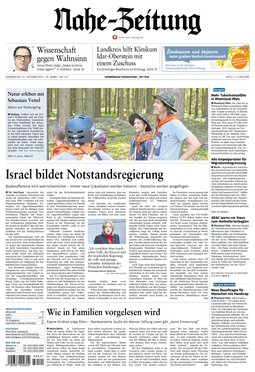 Nahe-Zeitung vom Donnerstag, 12.10.2023