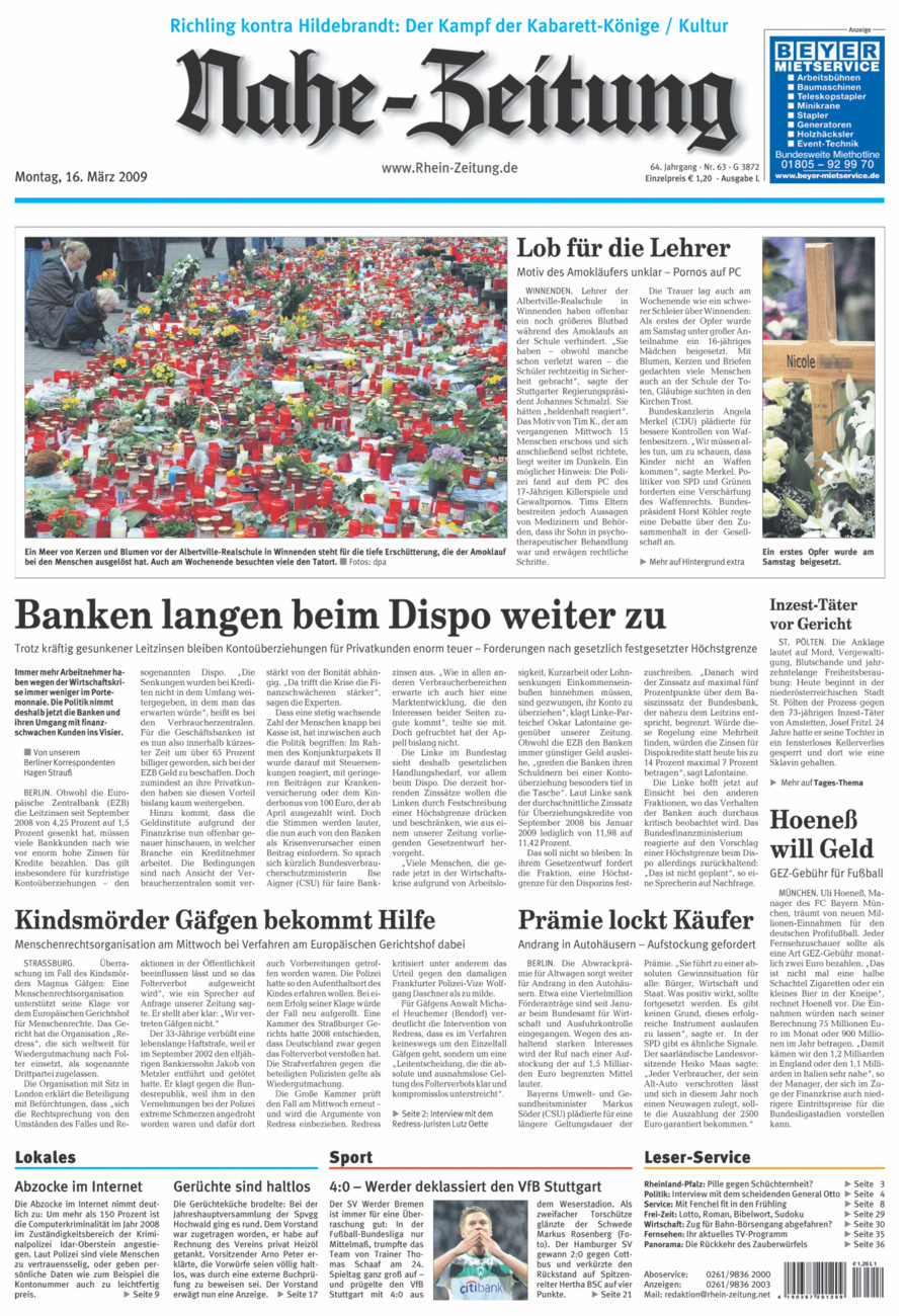 Nahe-Zeitung vom Montag, 16.03.2009
