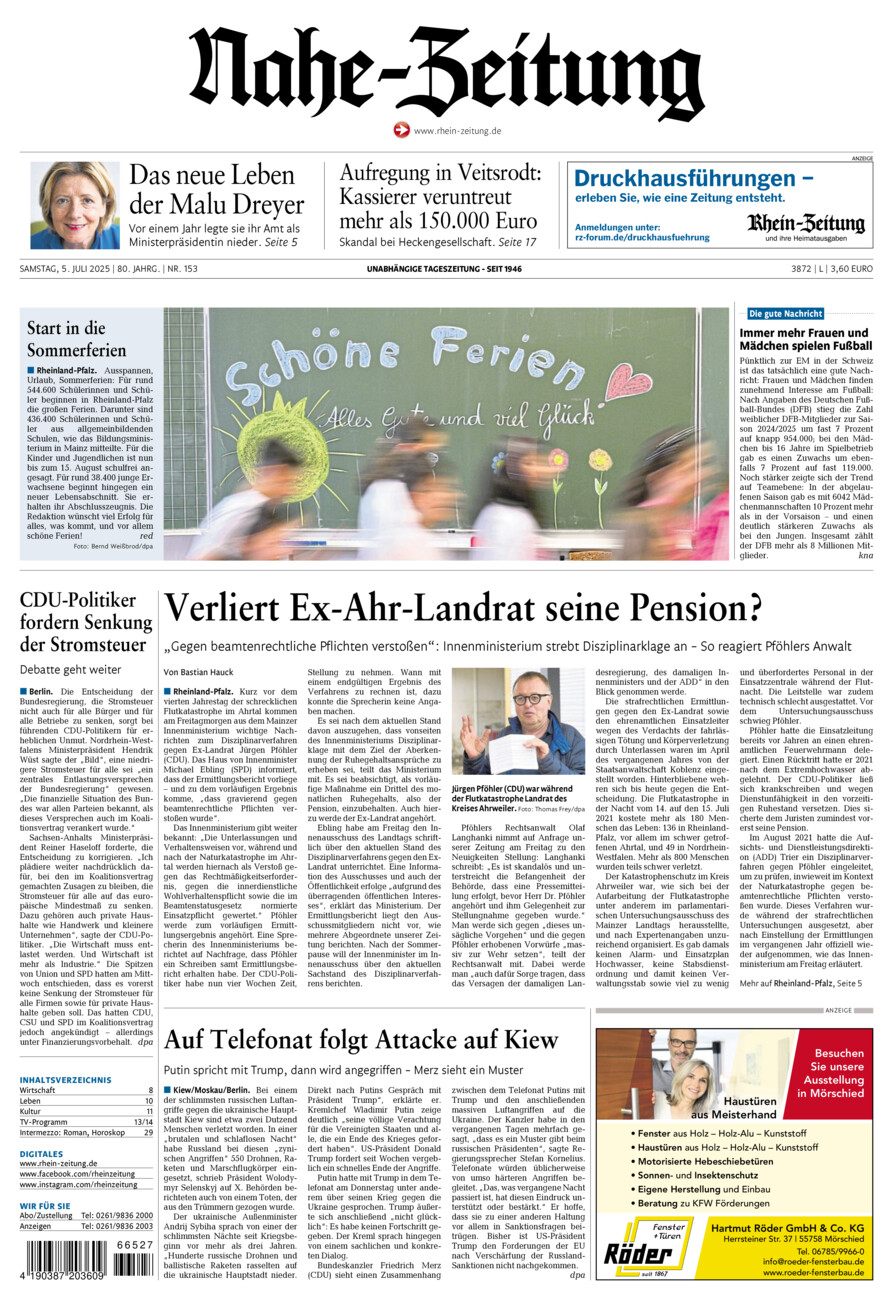 Nahe-Zeitung vom Samstag, 05.07.2025