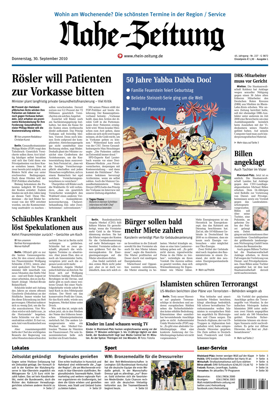 Nahe-Zeitung vom Donnerstag, 30.09.2010
