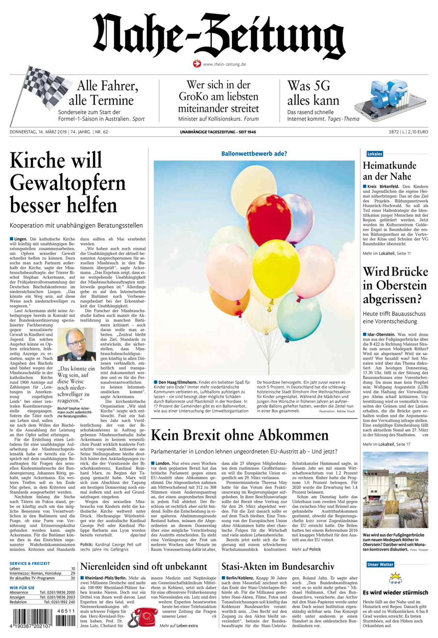 Nahe-Zeitung vom Donnerstag, 14.03.2019