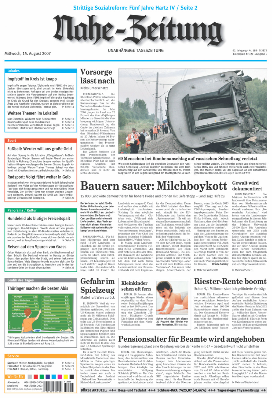 Nahe-Zeitung vom Mittwoch, 15.08.2007