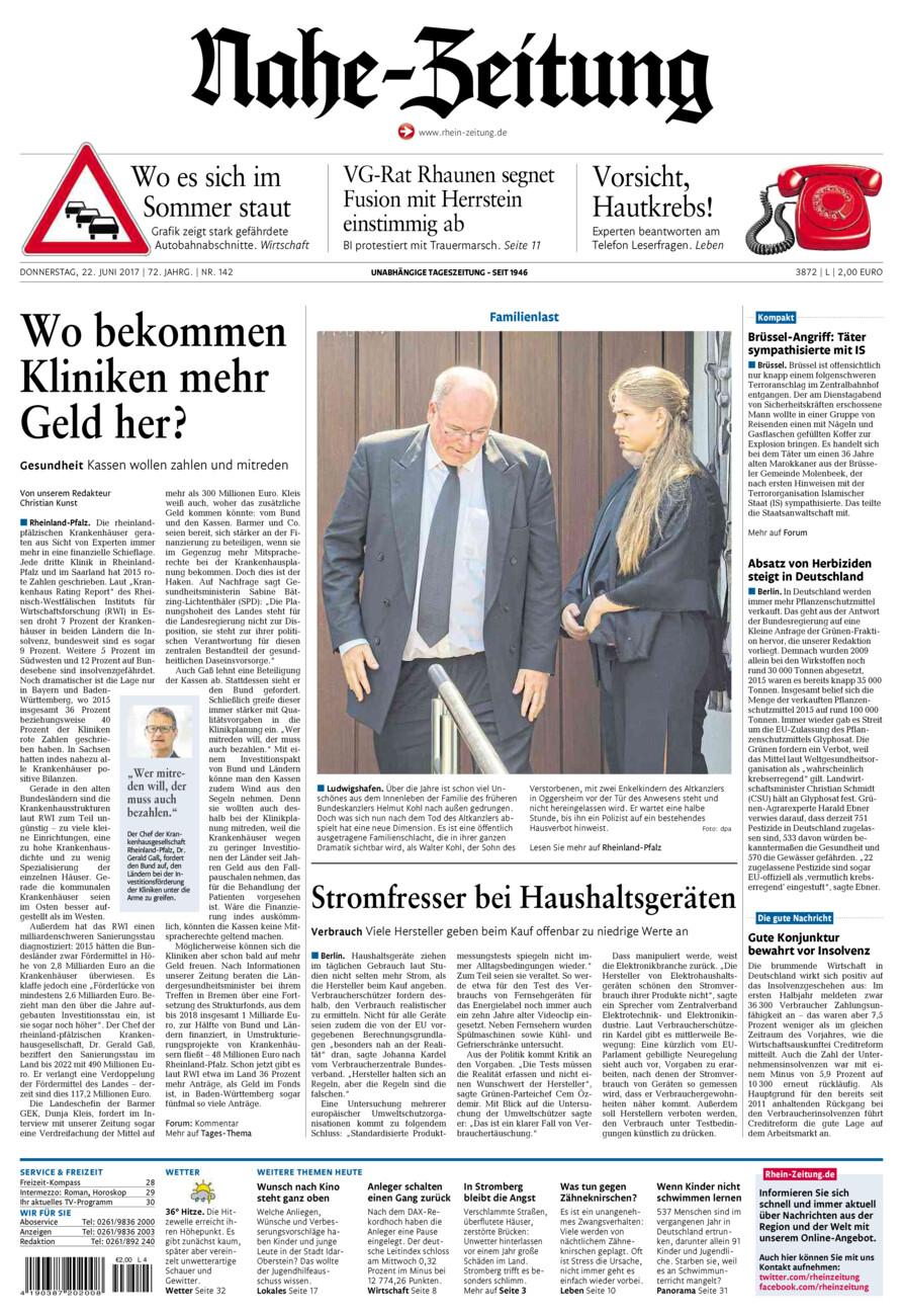 Nahe-Zeitung vom Donnerstag, 22.06.2017