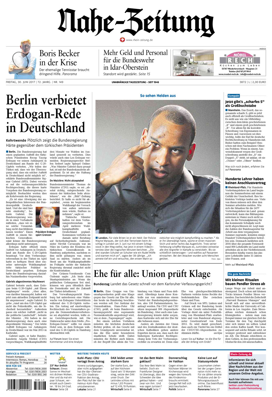 Nahe-Zeitung vom Freitag, 30.06.2017