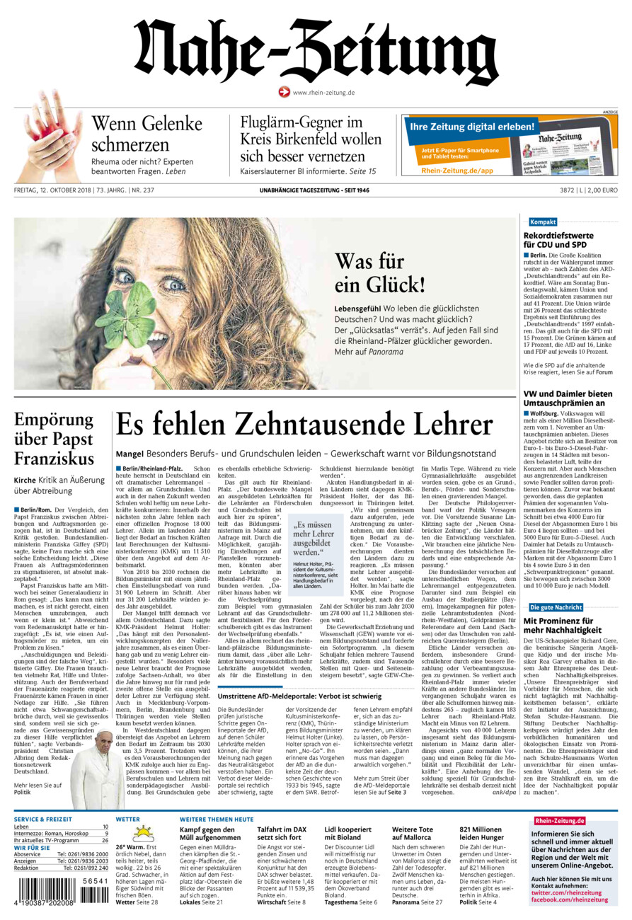 Nahe-Zeitung vom Freitag, 12.10.2018