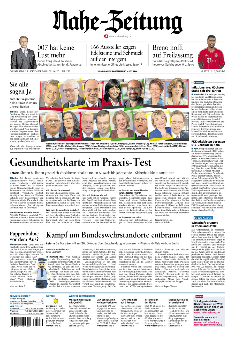 Nahe-Zeitung vom Donnerstag, 29.09.2011