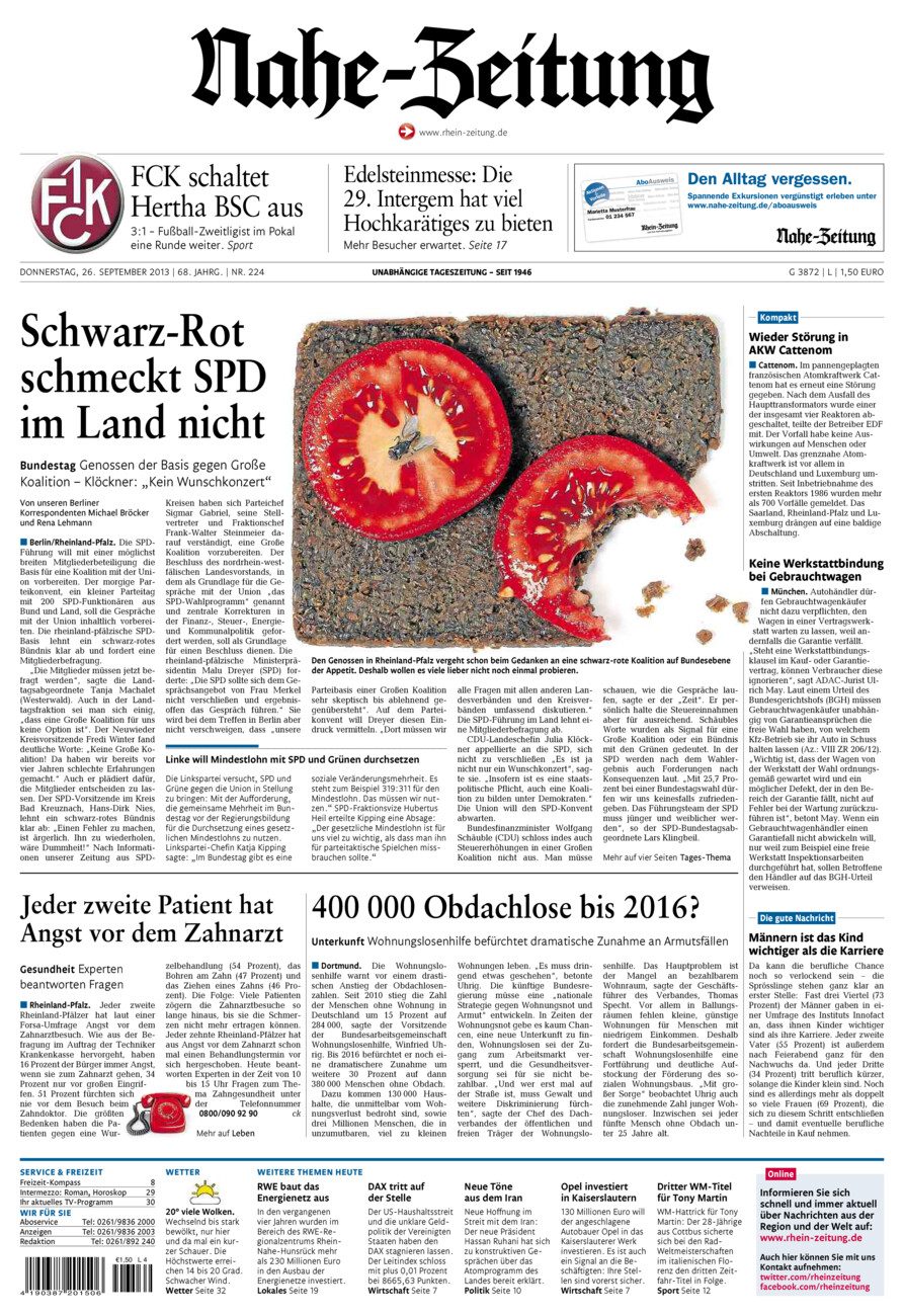 Nahe-Zeitung vom Donnerstag, 26.09.2013