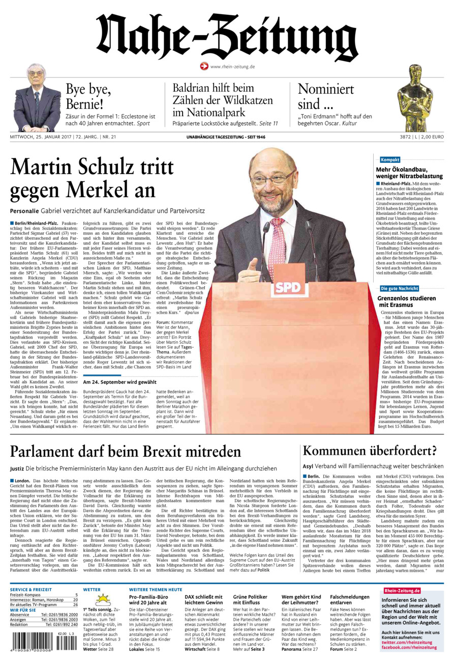 Nahe-Zeitung vom Mittwoch, 25.01.2017
