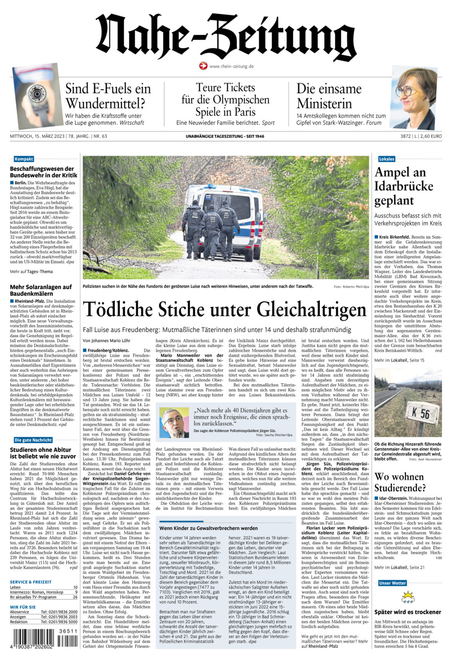 Nahe-Zeitung vom Mittwoch, 15.03.2023