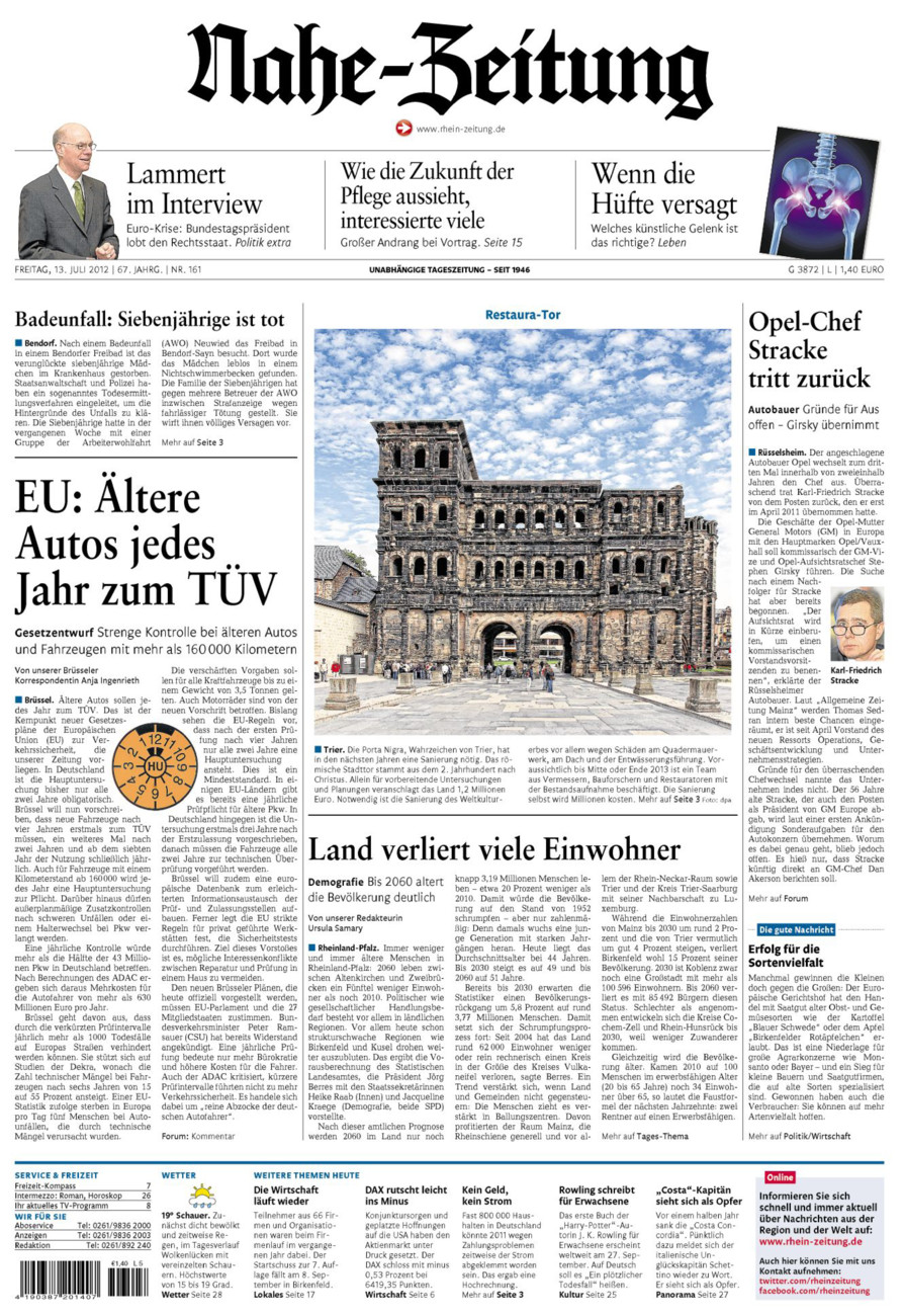 Nahe-Zeitung vom Freitag, 13.07.2012