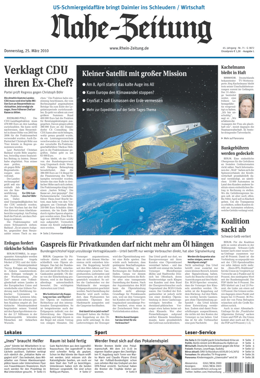 Nahe-Zeitung vom Donnerstag, 25.03.2010