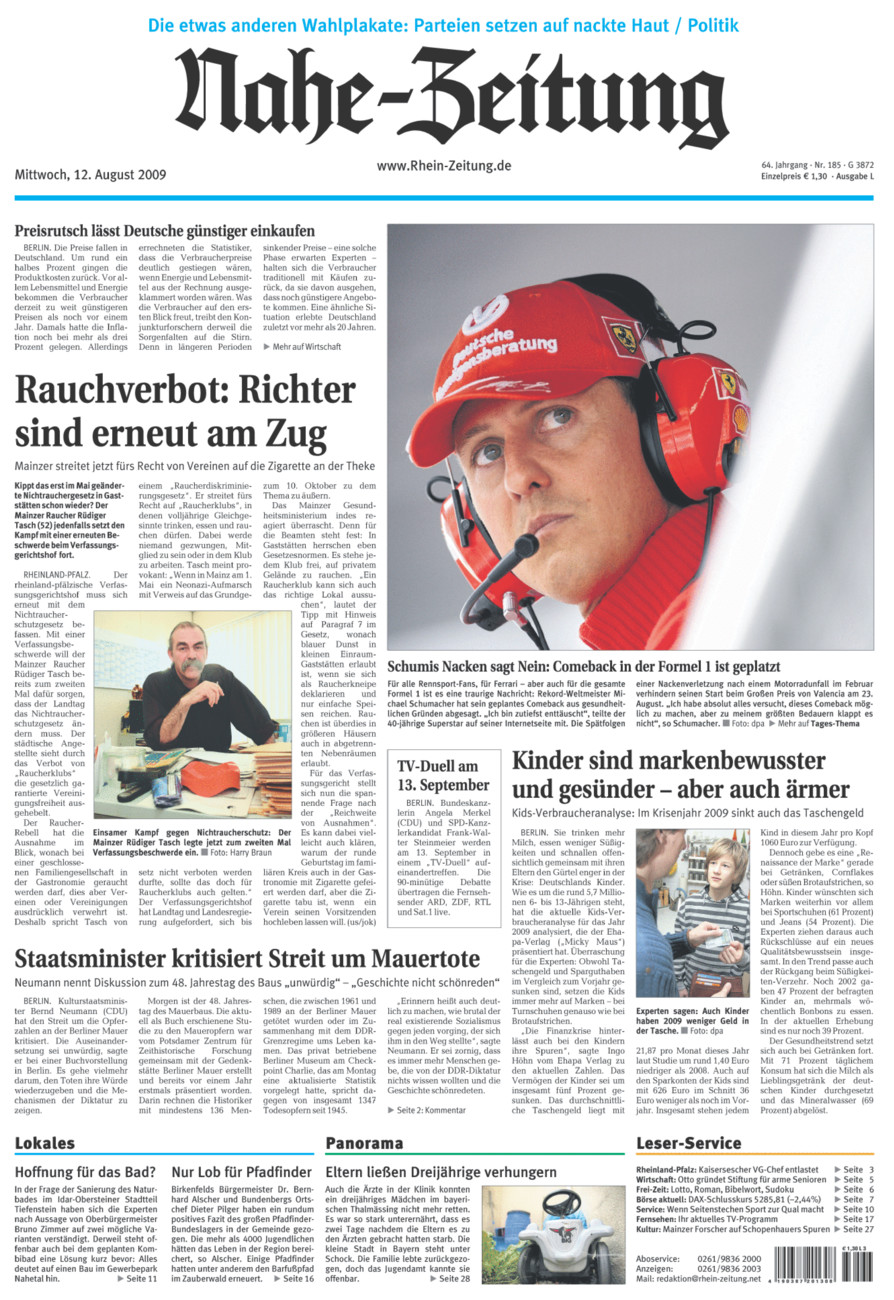 Nahe-Zeitung vom Mittwoch, 12.08.2009