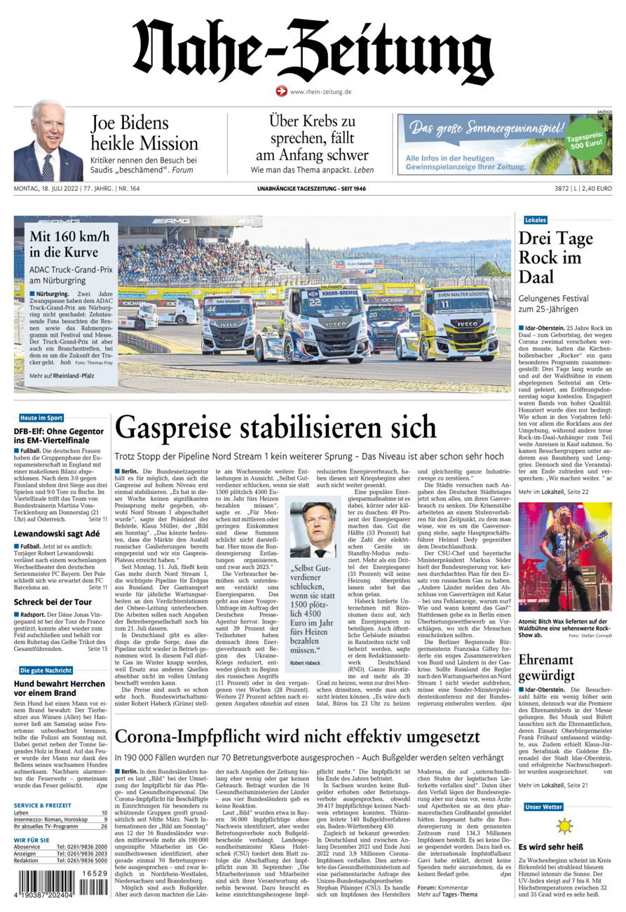 Nahe-Zeitung vom Montag, 18.07.2022