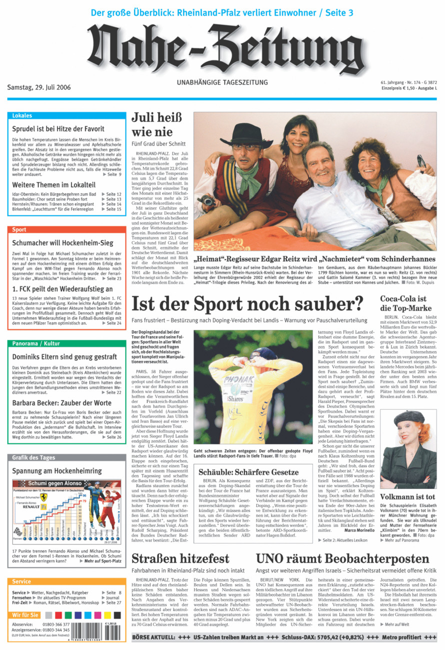 Nahe-Zeitung vom Samstag, 29.07.2006