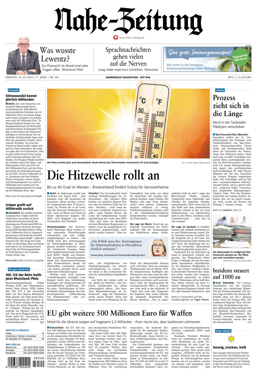 Nahe-Zeitung vom Dienstag, 19.07.2022