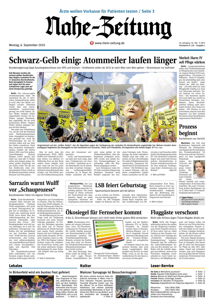 Nahe-Zeitung vom Montag, 06.09.2010