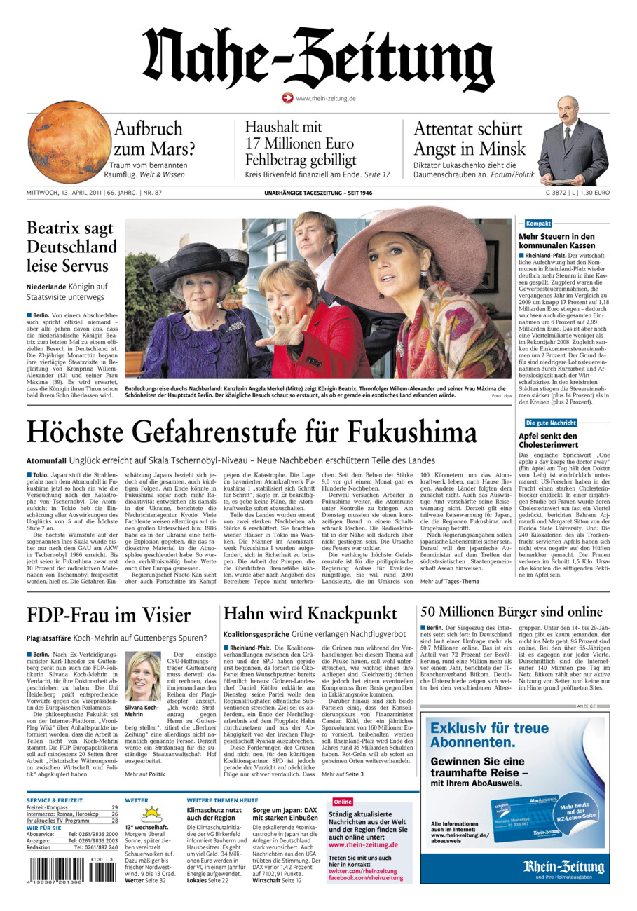 Nahe-Zeitung vom Mittwoch, 13.04.2011