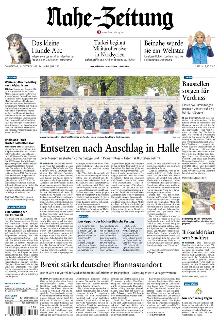 Nahe-Zeitung vom Donnerstag, 10.10.2019