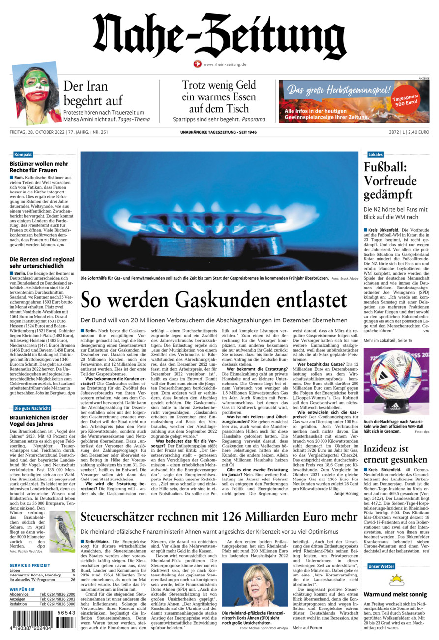 Nahe-Zeitung vom Freitag, 28.10.2022