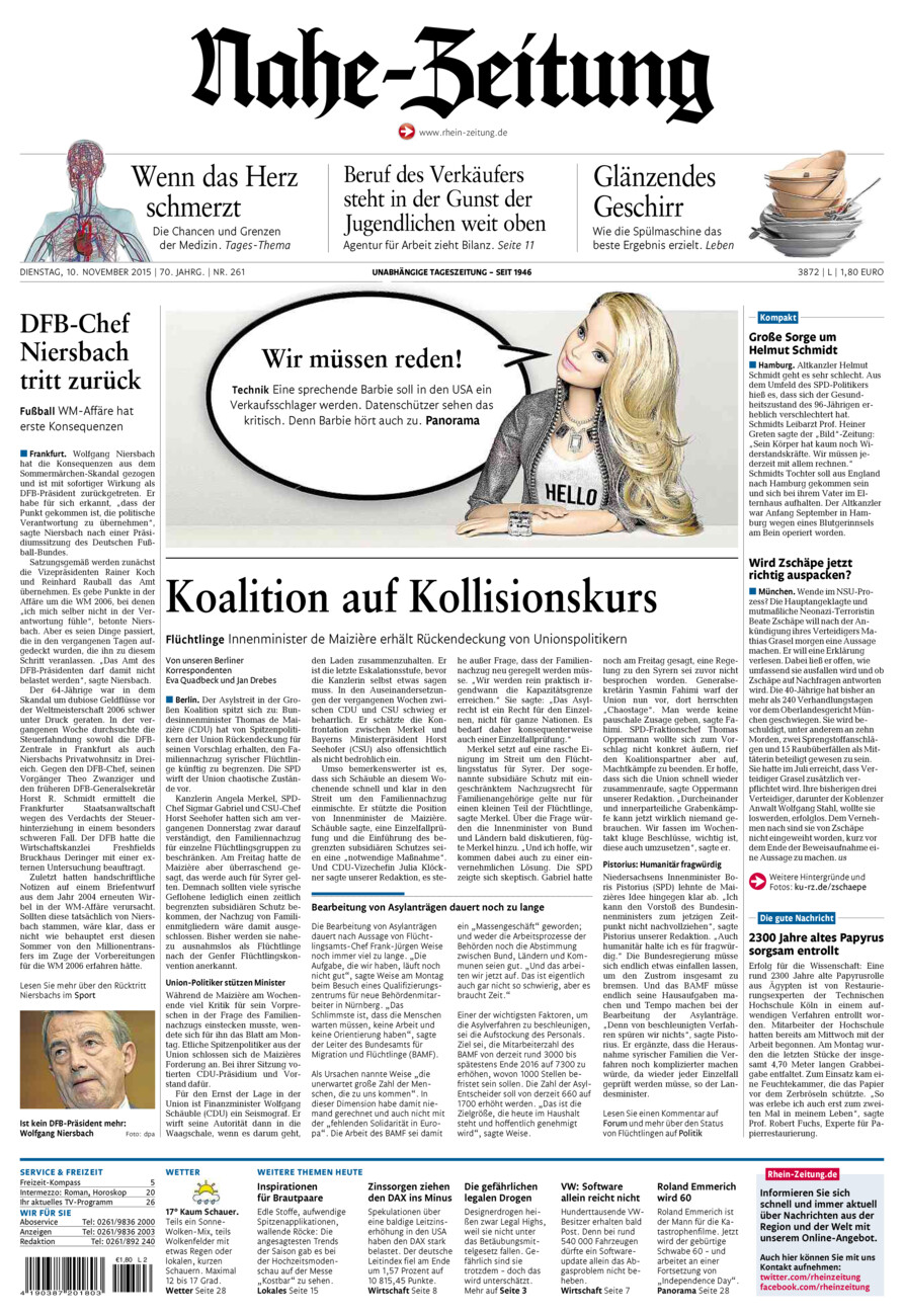 Nahe-Zeitung vom Dienstag, 10.11.2015