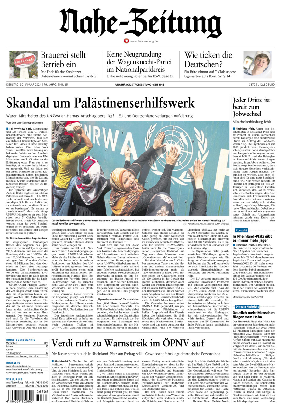 Nahe-Zeitung vom Dienstag, 30.01.2024