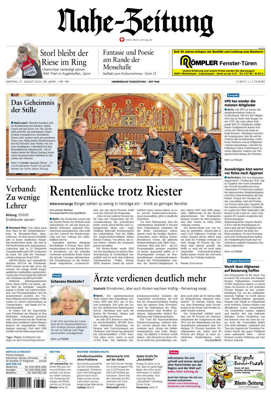 Nahe-Zeitung vom Samstag, 17.08.2013