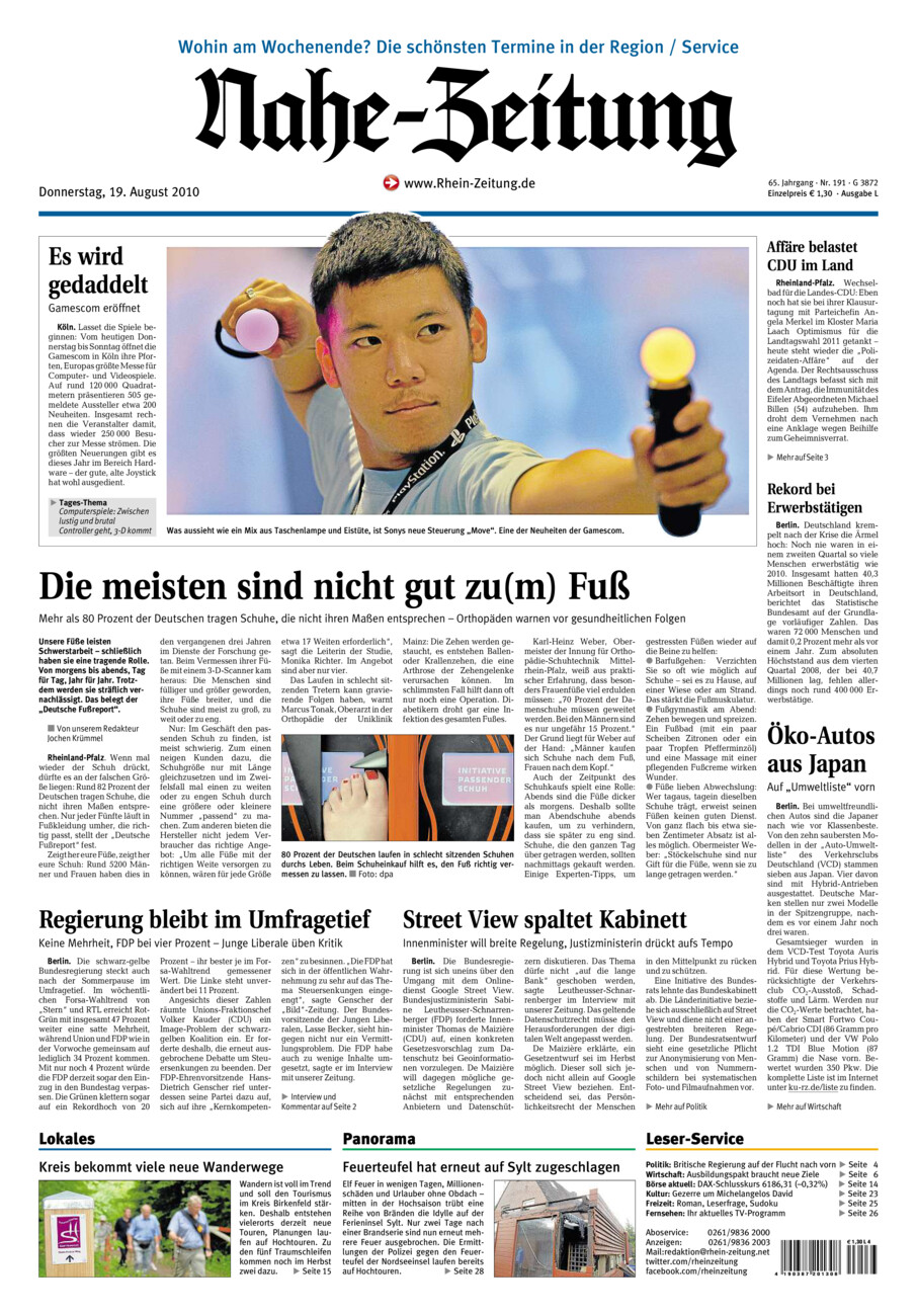 Nahe-Zeitung vom Donnerstag, 19.08.2010