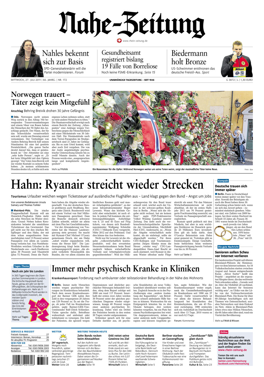 Nahe-Zeitung vom Mittwoch, 27.07.2011