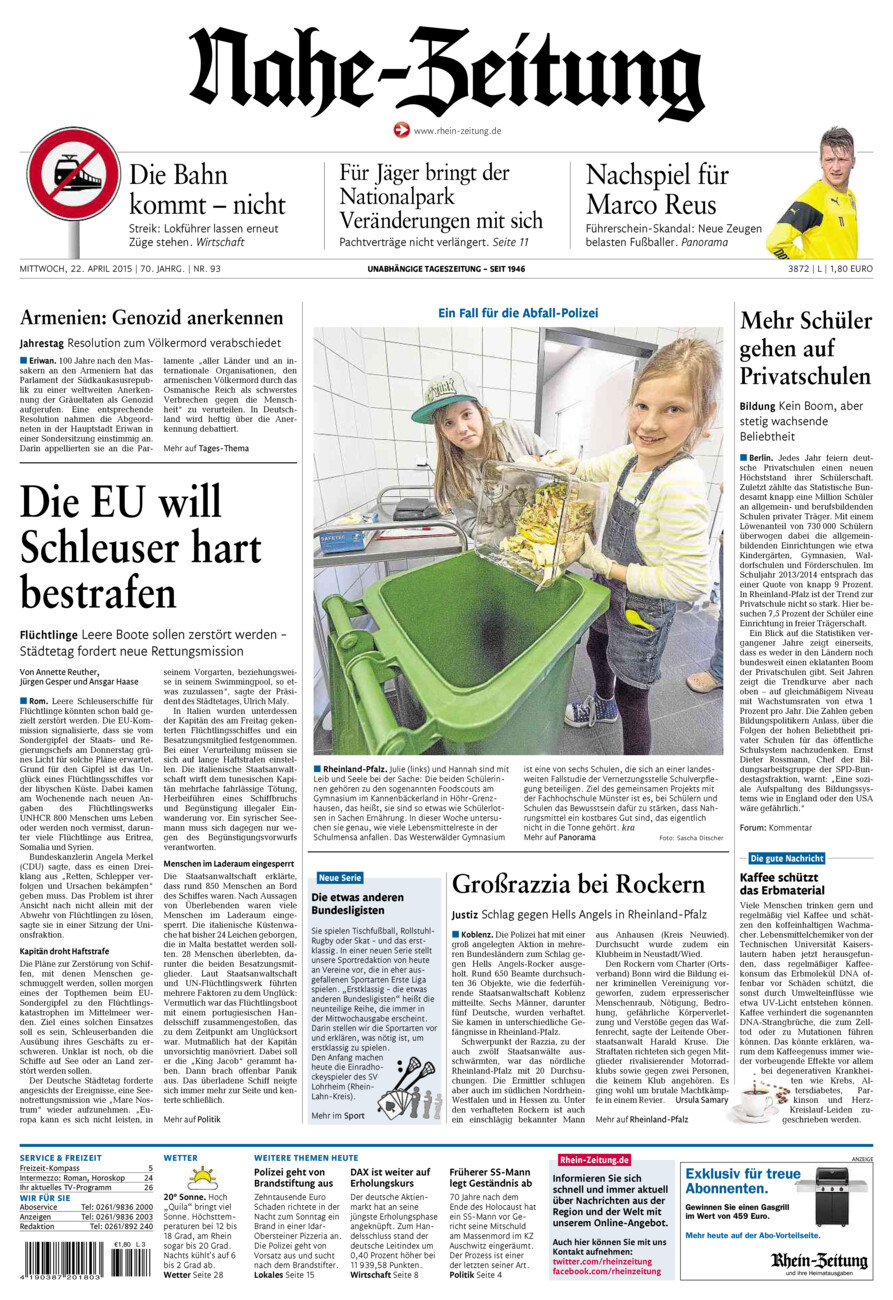 Nahe-Zeitung vom Mittwoch, 22.04.2015
