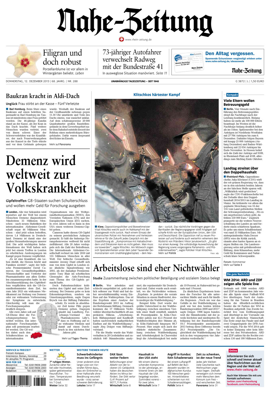 Nahe-Zeitung vom Donnerstag, 12.12.2013
