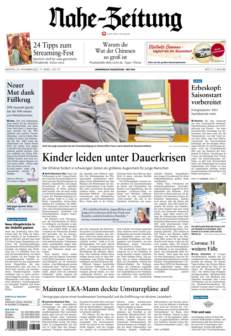 Nahe-Zeitung vom Dienstag, 29.11.2022