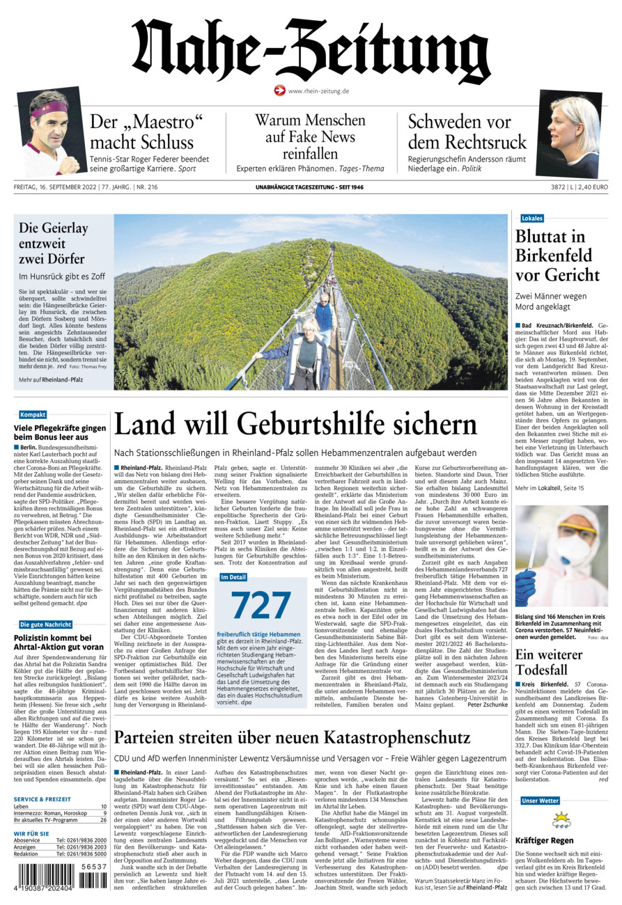 Nahe-Zeitung vom Freitag, 16.09.2022
