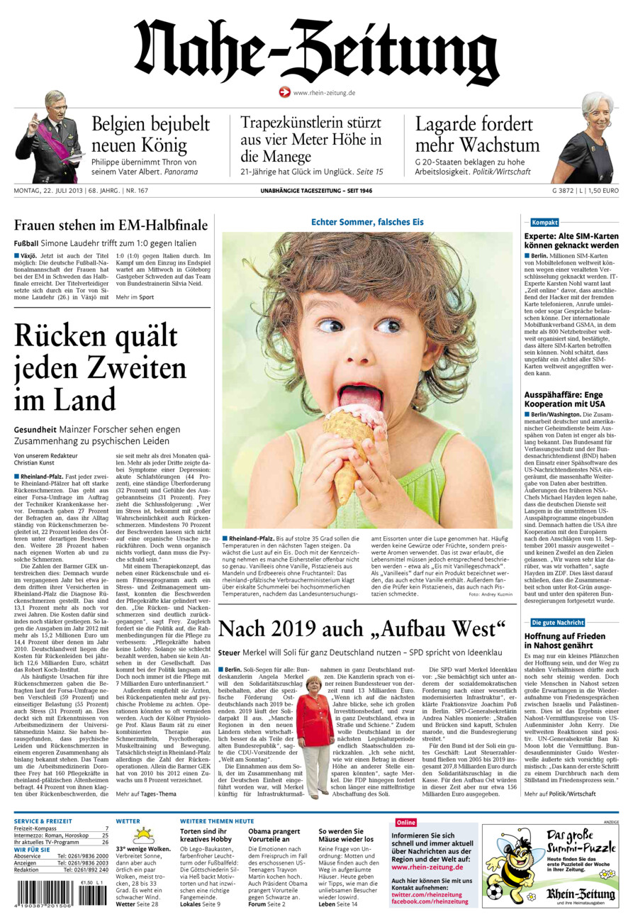 Nahe-Zeitung vom Montag, 22.07.2013