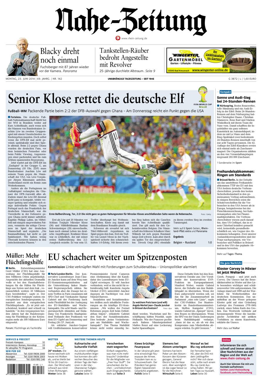 Nahe-Zeitung vom Montag, 23.06.2014