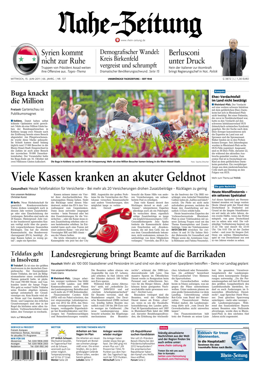 Nahe-Zeitung vom Mittwoch, 15.06.2011
