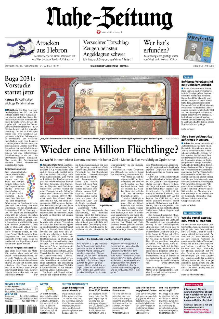Nahe-Zeitung vom Donnerstag, 18.02.2016