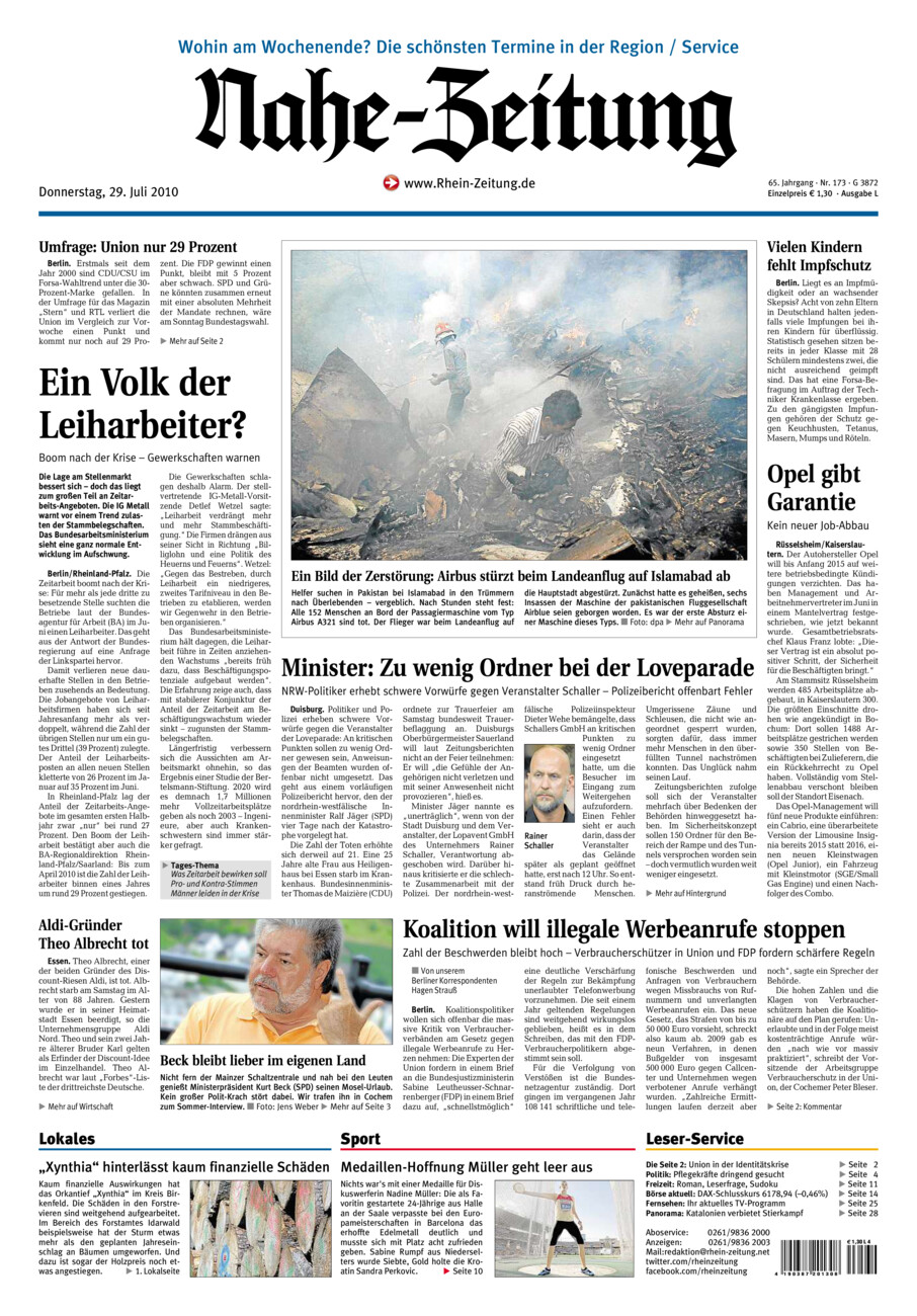 Nahe-Zeitung vom Donnerstag, 29.07.2010