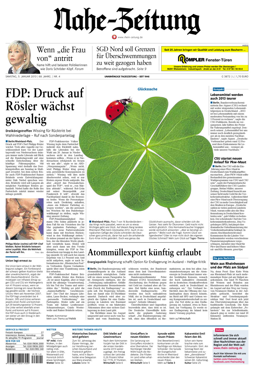 Nahe-Zeitung vom Samstag, 05.01.2013