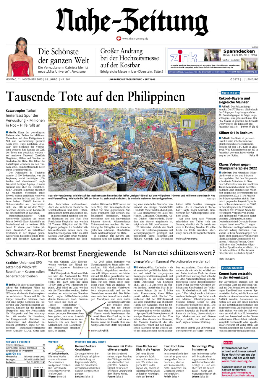 Nahe-Zeitung vom Montag, 11.11.2013