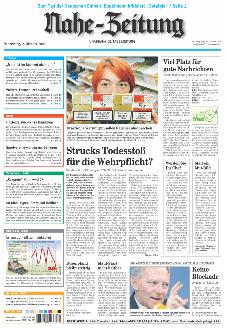 Nahe-Zeitung vom Donnerstag, 02.10.2003