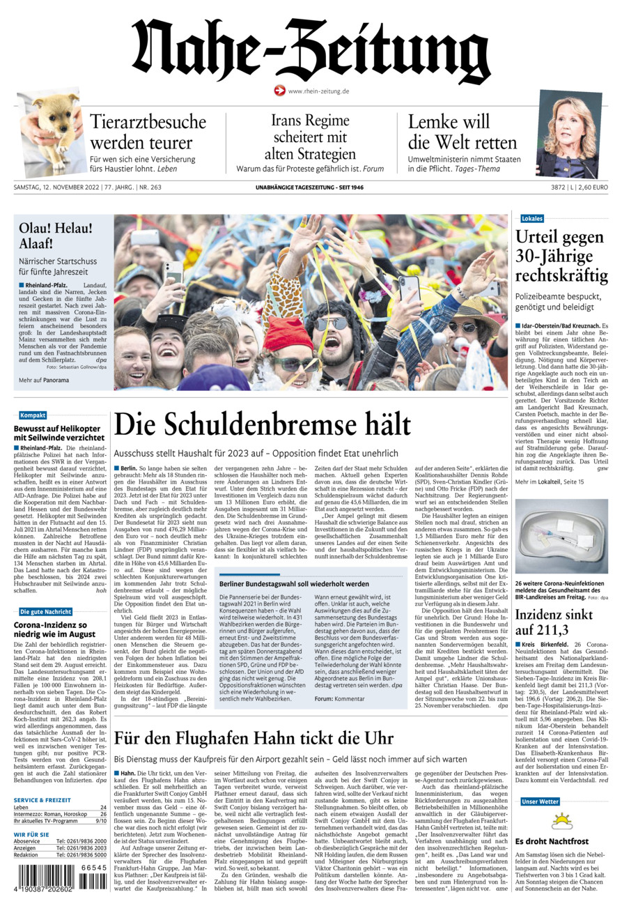 Nahe-Zeitung vom Samstag, 12.11.2022