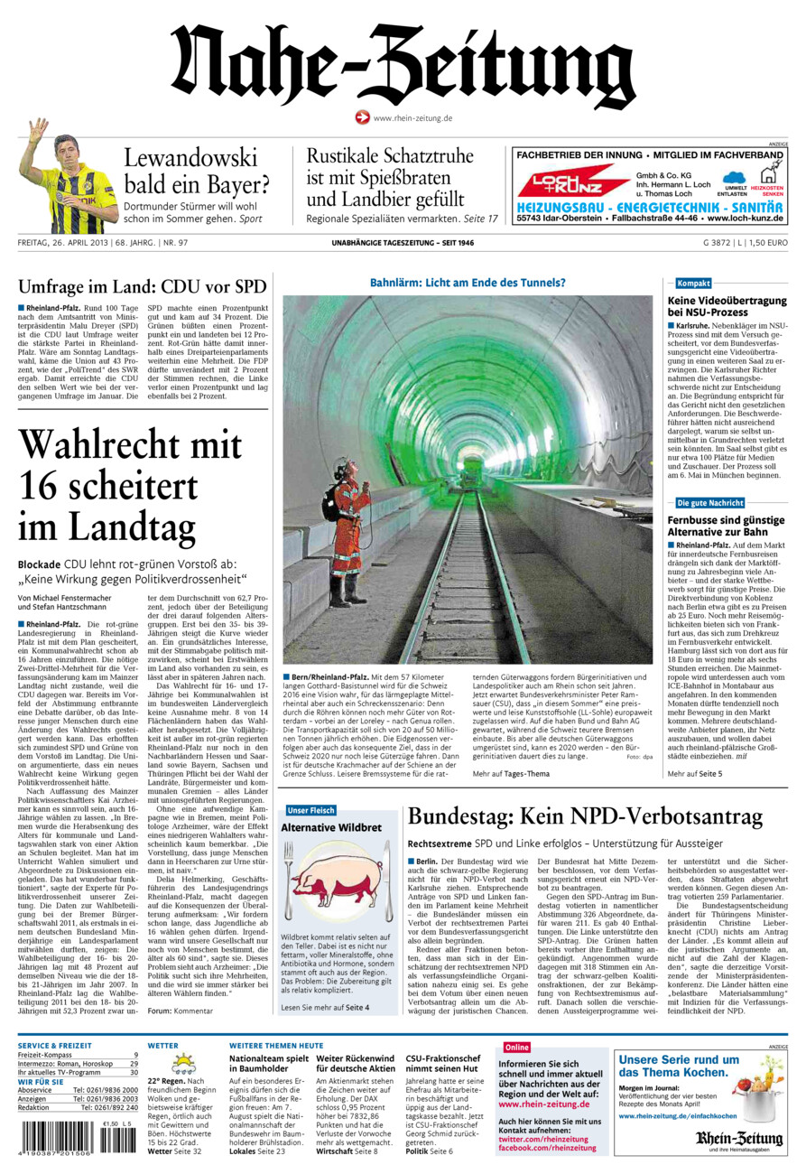 Nahe-Zeitung vom Freitag, 26.04.2013