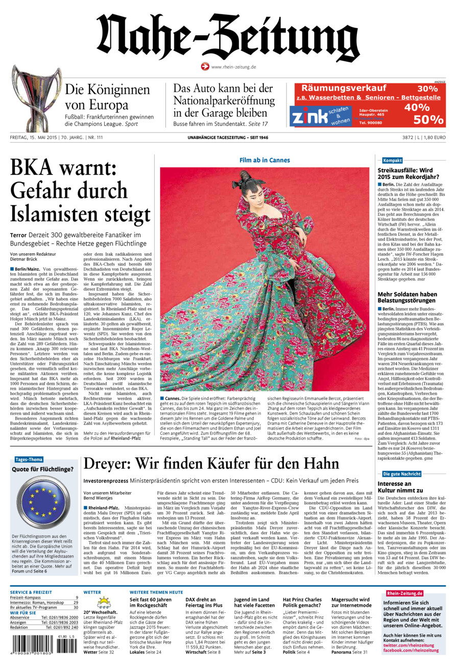 Nahe-Zeitung vom Freitag, 15.05.2015