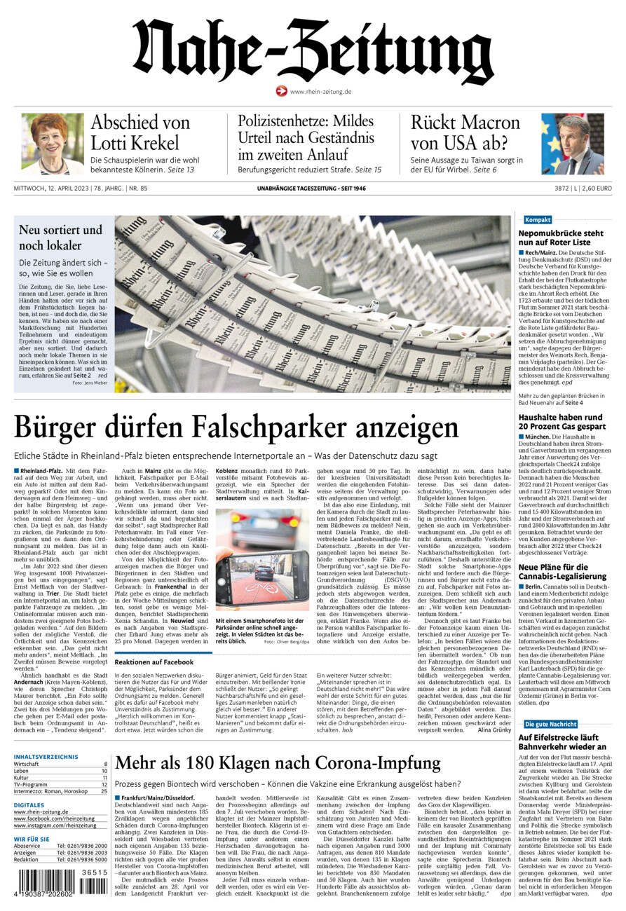 Nahe-Zeitung vom Mittwoch, 12.04.2023