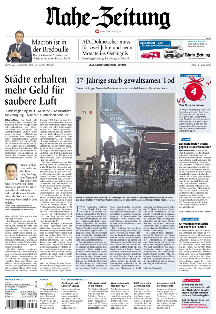 Nahe-Zeitung vom Dienstag, 04.12.2018