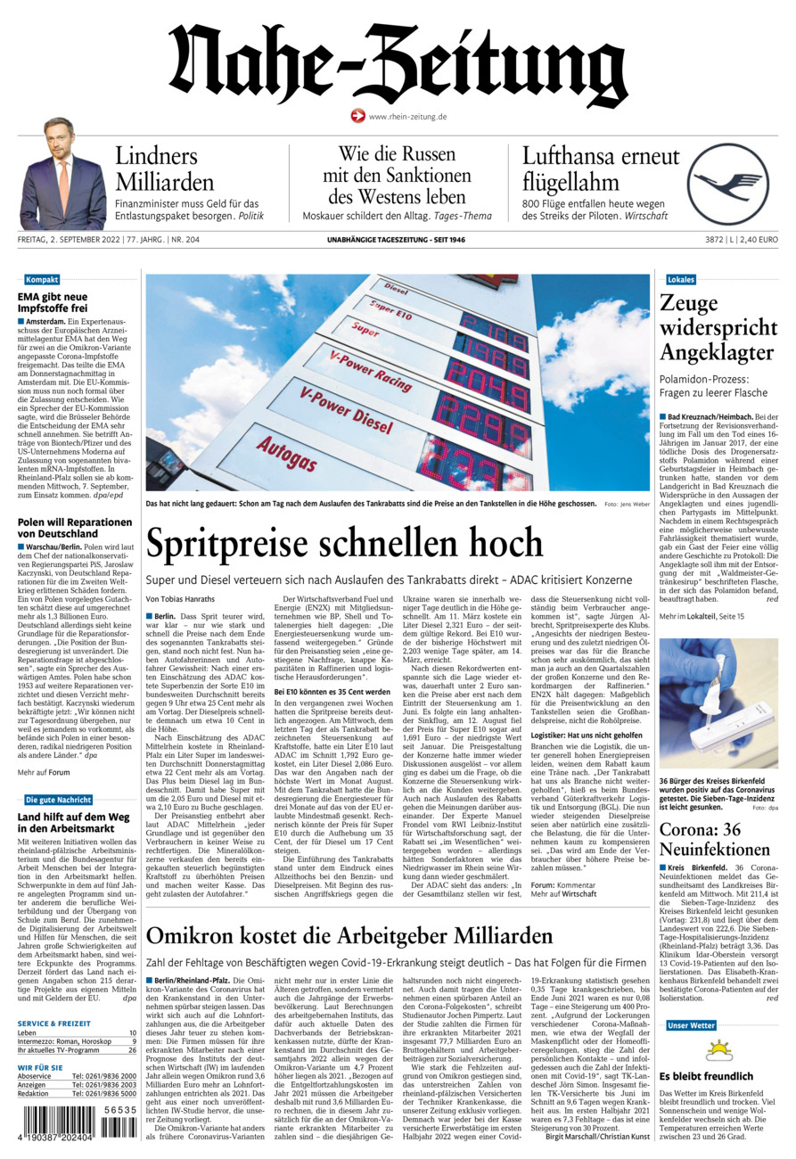 Nahe-Zeitung vom Freitag, 02.09.2022